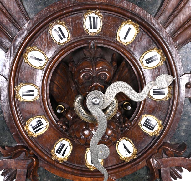 Japonist Wall Clock in Carved Wood and Hardstone – 19th Century-2