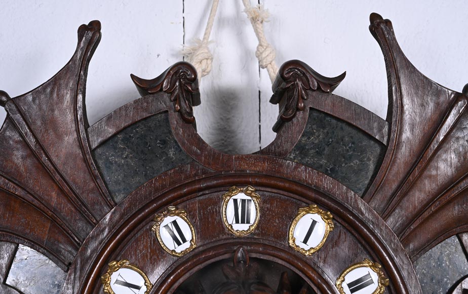 Japonist Wall Clock in Carved Wood and Hardstone – 19th Century-7
