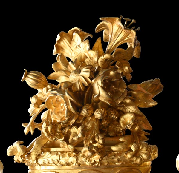 MARQUIS Louis-Auguste, Louis XVI Style Gilt Bronze and Scagliola Clock Set MARQUIS Louis-Auguste, Louis XVI Style Gilt Bronze and Scagliola Clock Set-2