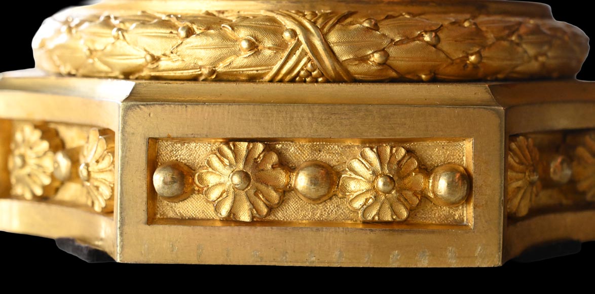 MARQUIS Louis-Auguste, Louis XVI Style Gilt Bronze and Scagliola Clock Set MARQUIS Louis-Auguste, Louis XVI Style Gilt Bronze and Scagliola Clock Set-26
