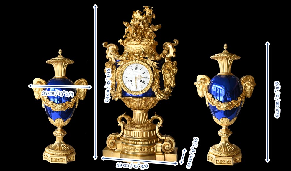 MARQUIS Louis-Auguste, Louis XVI Style Gilt Bronze and Scagliola Clock Set MARQUIS Louis-Auguste, Louis XVI Style Gilt Bronze and Scagliola Clock Set-27