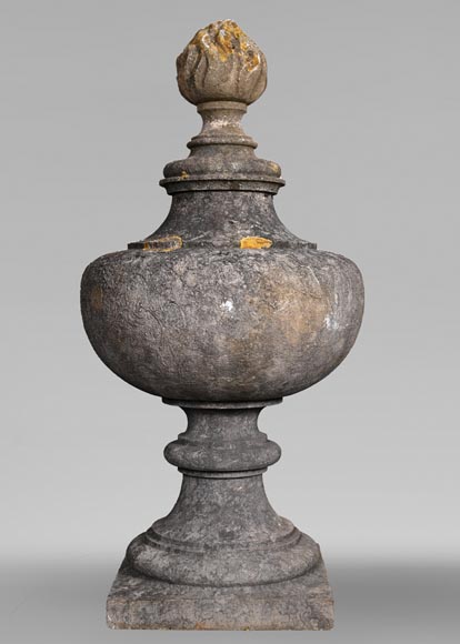 Pair of Stone Flame Urns-1