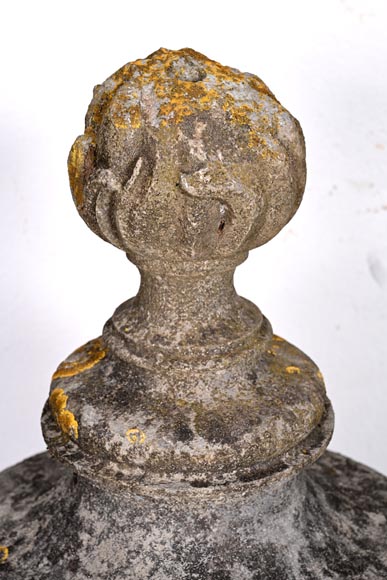 Pair of Stone Flame Urns-4