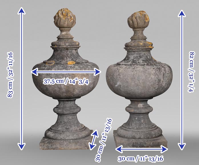 Pair of Stone Flame Urns-8
