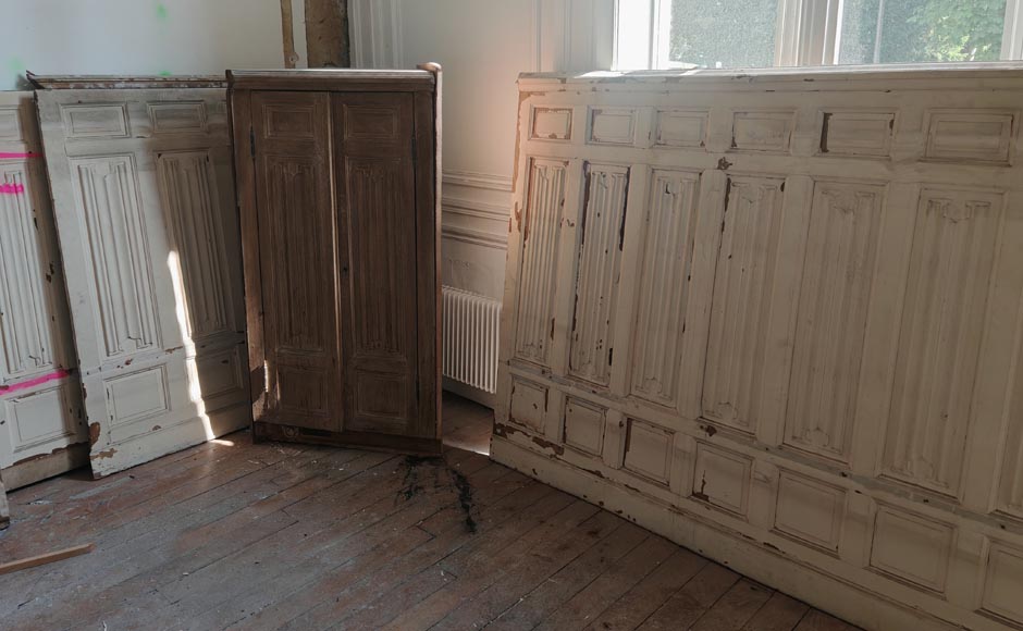 Neo-Gothic style oak wainscoting featuring a Neo-Gothic style oak wainscoting featuring a