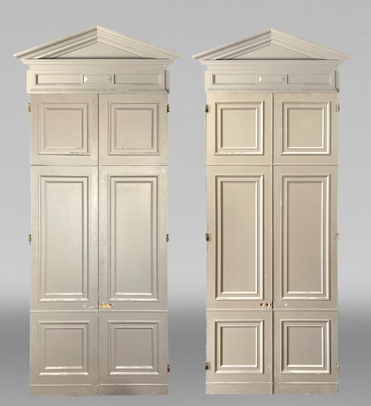 Pair of Double Doors with Architectural Surrounds, Louis XVI Style, 19th Century-0