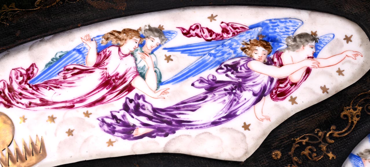 Decorative shield with high-relief decoration of the Creation to the Last Judgment after the Milton Shield by Léonard Morel-Ladeuil, Naples porcelain, known as Capodimonte porcelain-4