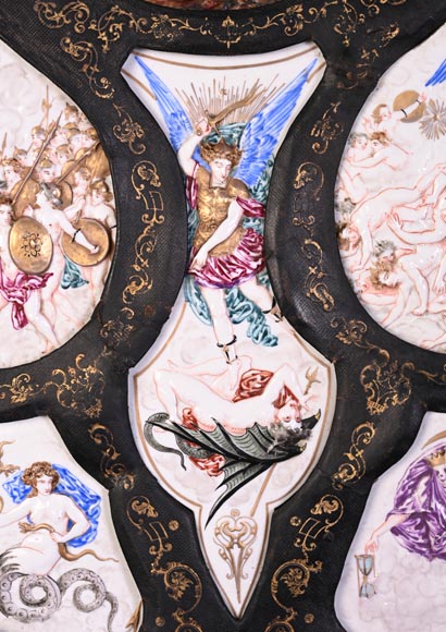 Decorative shield with high-relief decoration of the Creation to the Last Judgment after the Milton Shield by Léonard Morel-Ladeuil, Naples porcelain, known as Capodimonte porcelain-5