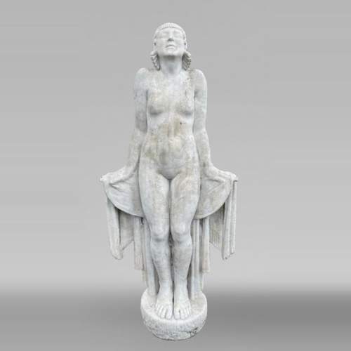 La Sortie du bain – Young woman, monumental Art Deco sculpture in the style of Félix-Pascal Févola
