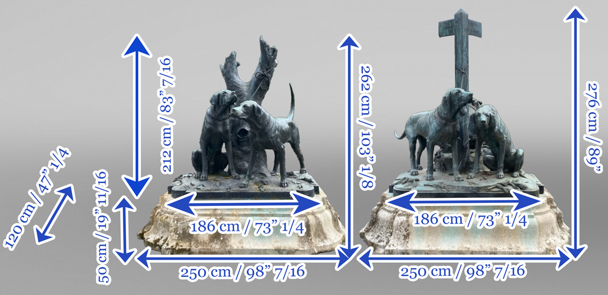 Auguste-Nicolas CAÏN, two monumental bronze groups, original stone bases, 1893 Auguste-Nicolas CAÏN, two monumental bronze groups, original stone bases, 1893-17