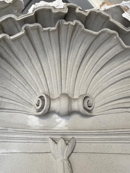 Indoor wall fountain with dolphin motif – Carved plaster and Corton marble-stone-3