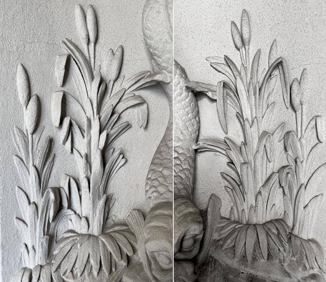 Indoor wall fountain with dolphin motif – Carved plaster and Corton marble-stone-5