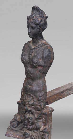 Pair of Renaissance-style cast iron andirons – 19th century-5