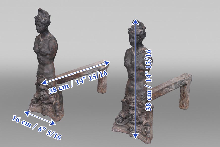 Pair of Renaissance-style cast iron andirons – 19th century-6