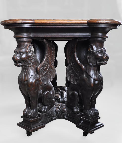 Sphinx Table in oak, Napoleon III style-2