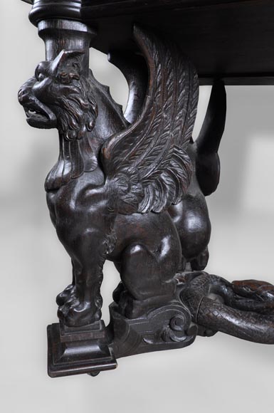 Sphinx Table in oak, Napoleon III style-3