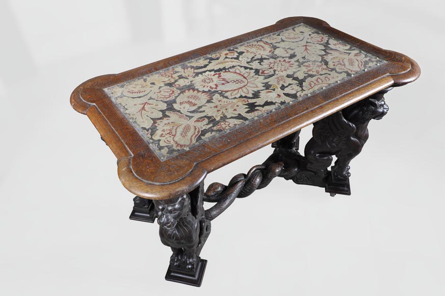 Sphinx Table in oak, Napoleon III style-6