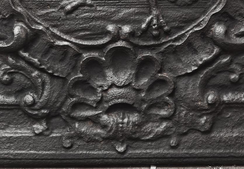  Louis XV period fireplace plaque, decorated with an eagle holding a motto-5