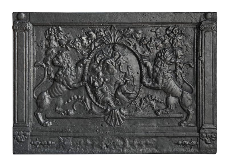 Fireplace plaque decorated with lions and pilasters-0