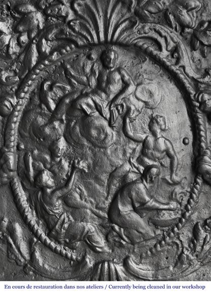Fireplace plaque decorated with lions and pilasters-2