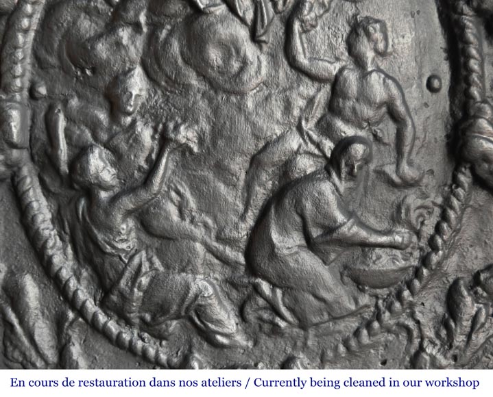 Fireplace plaque decorated with lions and pilasters-4
