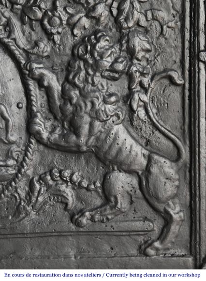 Fireplace plaque decorated with lions and pilasters-7