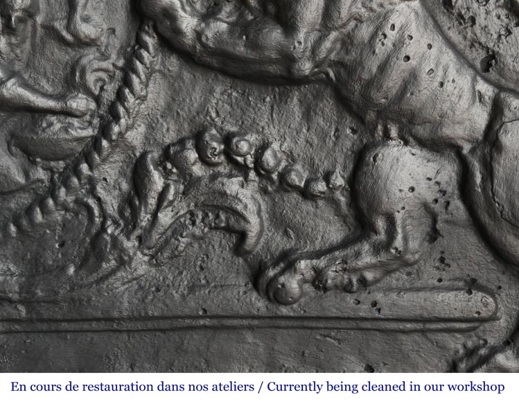 Fireplace plaque decorated with lions and pilasters-8