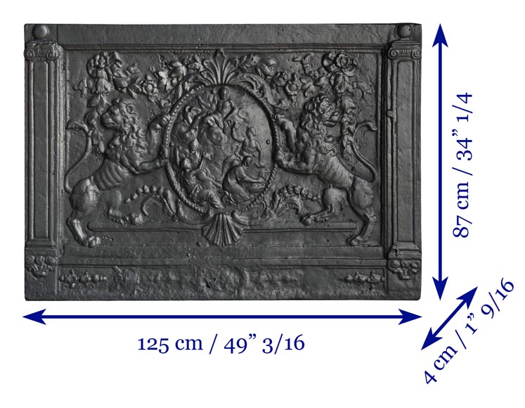 Fireplace plaque decorated with lions and pilasters-11
