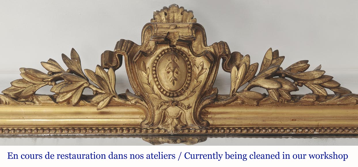 Louis XVI style gilded trumeau, decorated with a coat of arms-1