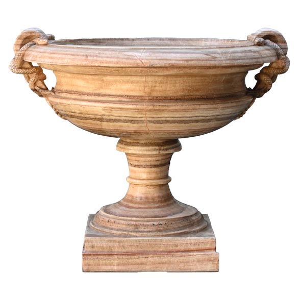 Pair of monumental 19th-century vases in ribboned onyx alabaster-1