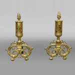 Pair of gilt bronze andirons, Restoration style, early 19th century