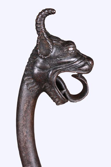 Pair of wrought iron fire dogs with dragon heads — Signed E. LARCHEVÊQUE, Mehun (Cher), France — Late 19th century-5