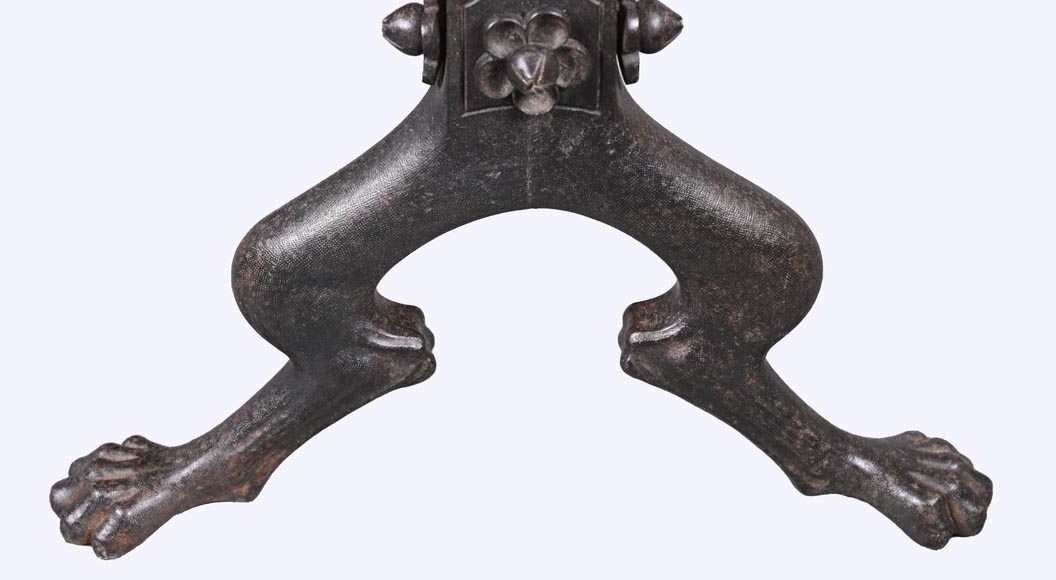 Pair of wrought iron fire dogs with dragon heads — Signed E. LARCHEVÊQUE, Mehun (Cher), France — Late 19th century-6