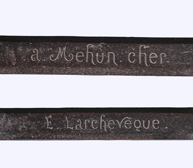 Pair of wrought iron fire dogs with dragon heads — Signed E. LARCHEVÊQUE, Mehun (Cher), France — Late 19th century-13