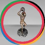 “Le tir”, sculpture of a basketer in regule