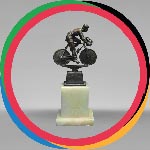 Sports trophy depicting a bicycle racer in patina finish