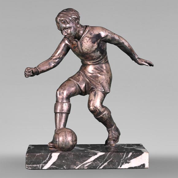 Soccer player, silver-plated metal statuette-0