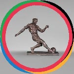 “Dribbler”, sculpture of a soccer player in patinated regula