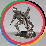 “Two players disputing the ball”, silver-plated metal statuette