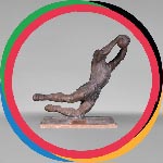 “Soccer goalkeeper”, sculpture in regule