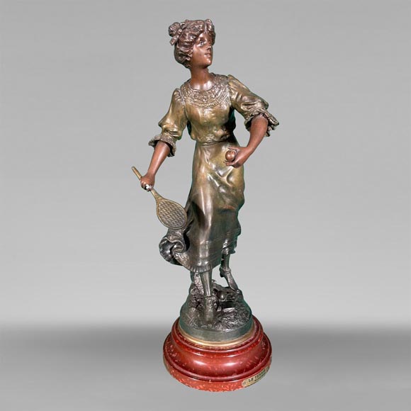 Louis MOREAU after, “Tennis player”, statuette in regula, two-tone patina-0