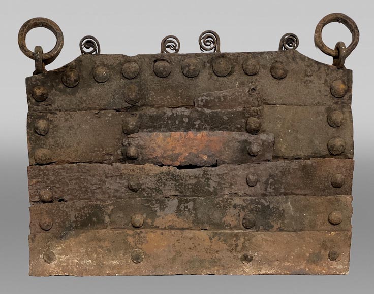 Antique riveted wrought-iron fireback-0