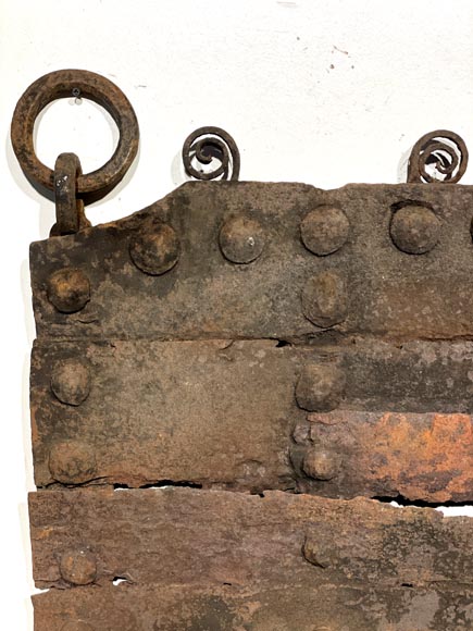 Antique riveted wrought-iron fireback-1