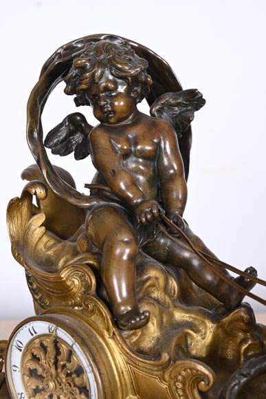 Rococo style clock with Louis XV monogram, gilt and patinated bronze Rococo style clock with Louis XV monogram, gilt and patinated bronze-3