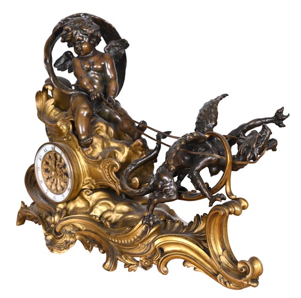 Rococo style clock with Louis XV monogram, gilt and patinated bronze Rococo style clock with Louis XV monogram, gilt and patinated bronze-4