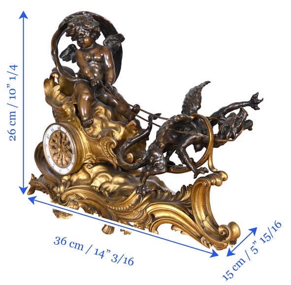 Rococo style clock with Louis XV monogram, gilt and patinated bronze Rococo style clock with Louis XV monogram, gilt and patinated bronze-12