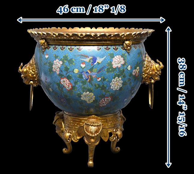 Ferdinand BARBEDIENNE – Japonist cachepot in gilt bronze and cloisonné enamel-18