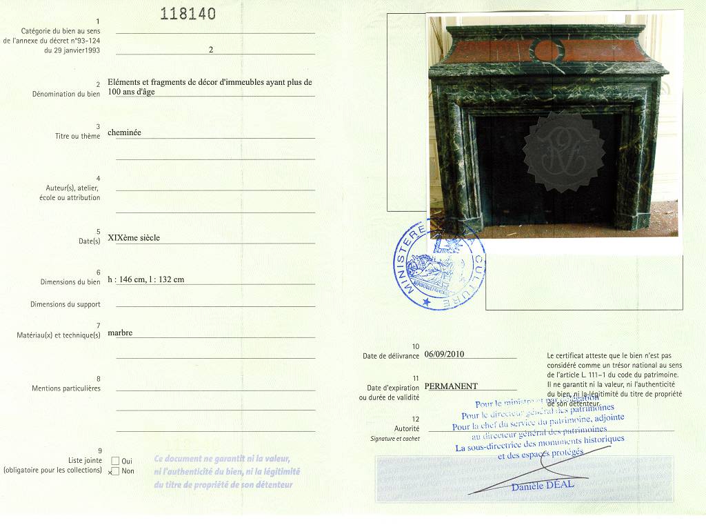 Export certificate