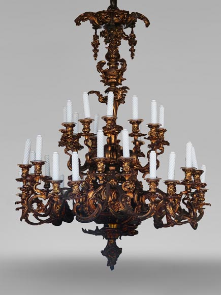  Important Louis XV style chandelier with 36 lights, in gilt bronze-0