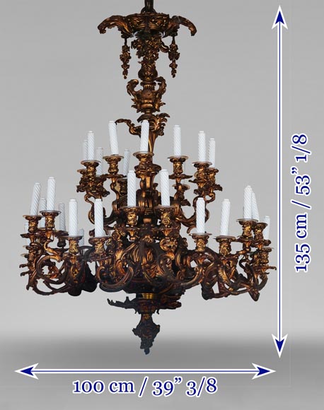  Important Louis XV style chandelier with 36 lights, in gilt bronze-11